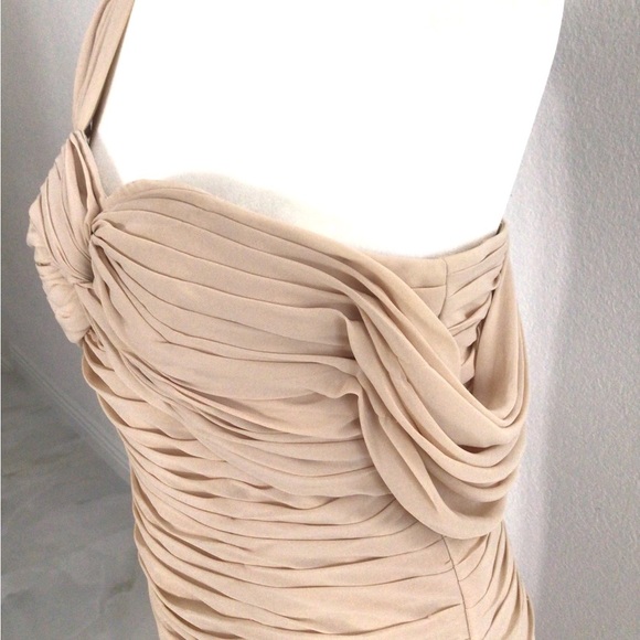 Elegant Tan One-Shoulder Dress - Picture 3 of 5